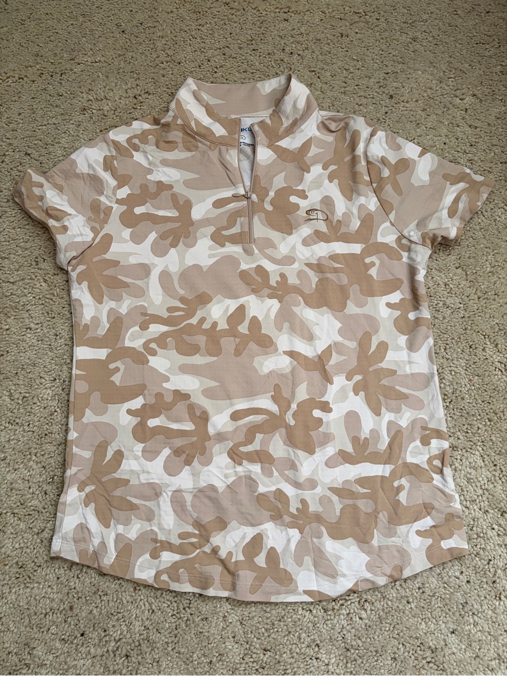 IBKUL CAMO Diamante Beige Short Sleeve Mock Golf Shirt size Large (205)
